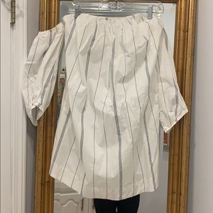 White and Navy Blue Pinstripe Dress